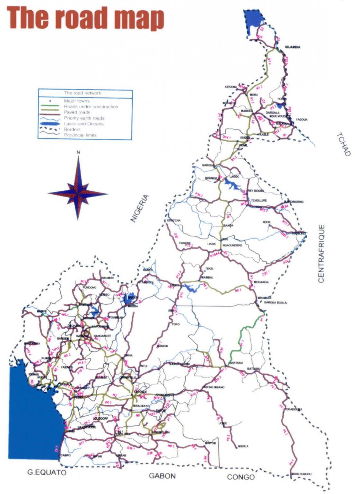 Zemljevid Kamerun cesti