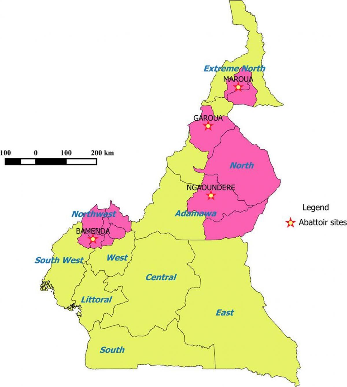 Kamerun, ki prikazuje zemljevid regije